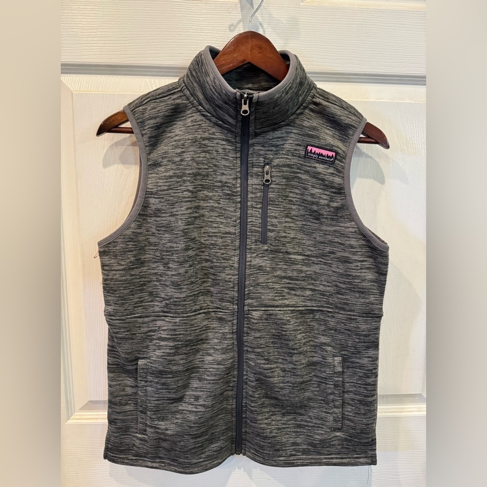 Simply Southern Women's Smooth Knit Fleece Vest Dark Heather Gray Size L